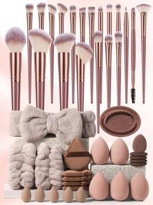 60PCS Makeup Tools Set Including:36PCS Makeup Brush Set+5PCS Makeup Sponges+5PCS Mini Makeup Sponges+5PCS Triangle Powder Puffs+5PCS Mini Air Cushion Powder Puffs+1pc Hairband+2PCS Hand Bowl Strap+1pc Makeup Brush Cleaning Tools - 彩色 - 查看 13