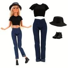 27 件随机娃娃衣服和配饰套装，适合 11 英寸娃娃，包括 5 件上衣、5 条裤子、4 双鞋子、1 顶帽子、2 个耳环、4 个衣架、3 条项链、2 个包、1 个旅行包（款式和颜色随机），不包括娃娃，适合年轻人的绝佳礼物，派对礼品套装 - 11.5吋娃娃配件 - 查看 9