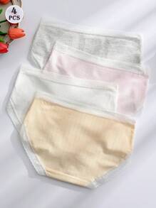 4条装内裤女士中腰甜美可爱蝴蝶结清新女士内裤柔软亲肤轻薄透气蕾丝少女学生三角裤仙女风基础内衣白色内裤粉色内衣 - 彩色 - 查看 9