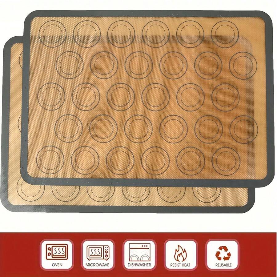 1pc/2pcs Macaron Silicone Baking Mat - Non-Stick Silicone Macaron Baking Sheet Cookie Mat (/Reusable/Half Sheet), Perfect Cooking Set For Macarons, Pastries, Cakes And Breads