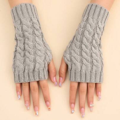 Autumn Winter Casual Minimalist Solid Color 100% Linen Fingerless Gloves