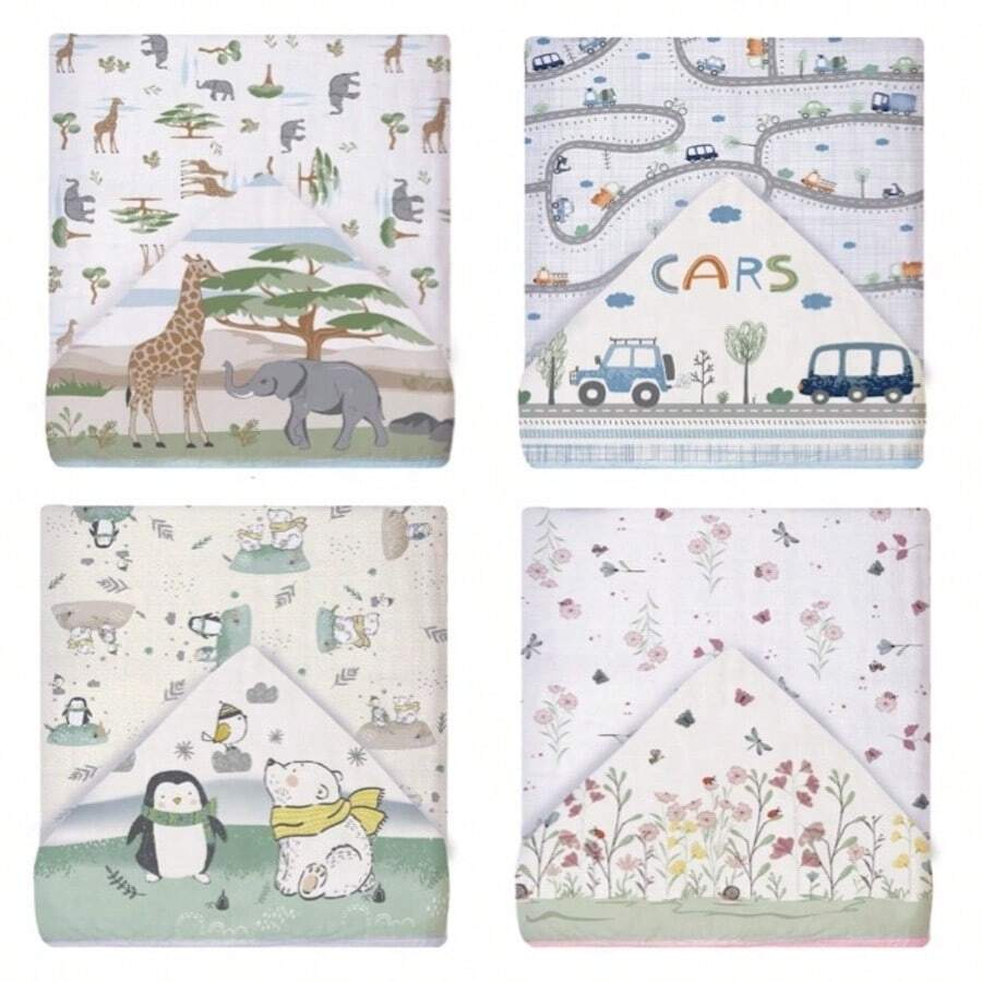 Soft Towel With Hood, Digital Print, 100% Cotton, 90x80cm, 2 Layers - Màu xanh Ô liu - Xem 1