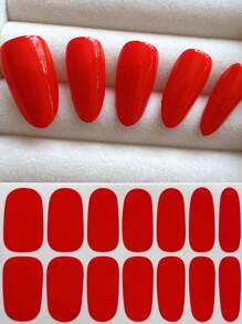 6 件套纯色混合搭配美甲贴纸，多巴胺撞色经典纯色粉色和红色闪亮全指甲贴花，使用刮刀轻松粘贴 - 彩色 - 查看 6