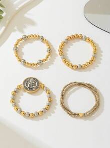 Set de 4 piezas Pulsera de caja con cuentas corazón vintage delicada, Rosario de oración de San Benito, accesorios de joyería aptos para todas las estaciones, exquisito regalo para San Valentín - pulsera de cuentas de metal - Ver 4