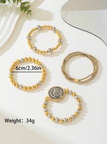 Set de 4 piezas Pulsera de caja con cuentas corazón vintage delicada, Rosario de oración de San Benito, accesorios de joyería aptos para todas las estaciones, exquisito regalo para San Valentín - pulsera de cuentas de metal - Ver 7