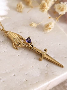 Dây chuyền đá quý hình trái tim thanh kiếm bằng thép không gỉ, trang sức phong cách Gothic Dark Valentine - thanh kiếm và trái tim - Xem 3