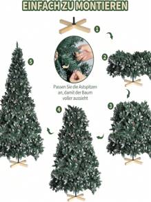 Artificial Christmas Tree With Snow Effect, Nordmann Fir Premium, Artificial Christmas Tree With Handmade Wooden Stand, Snow & Pine Cones & Tips