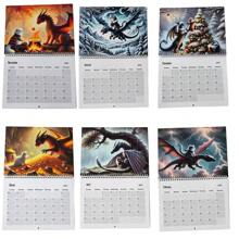 2025 年龙主题挂历，带节日 - 奇幻插图，英文文字，非常适合日常办公使用 - 多色 - 查看 2