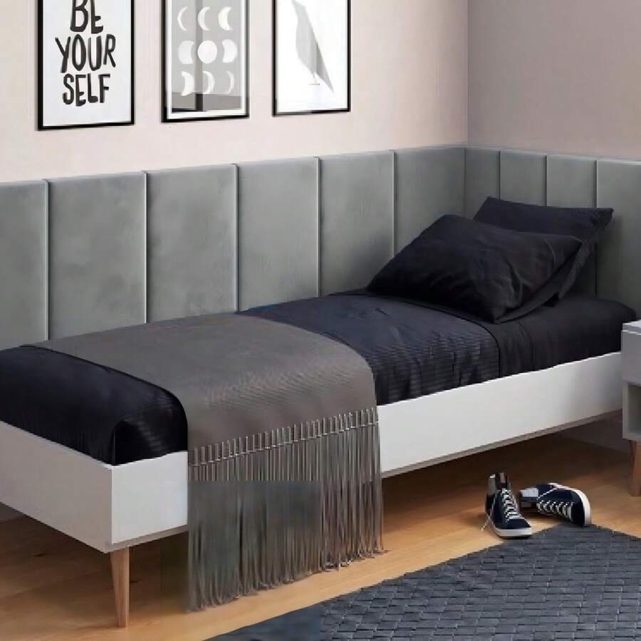 Single Upholstered Box Bed Headboard In L 0.90 X 1.95 Side Modern Decoration Gray Bcg Móveis - Xám - Xem 1
