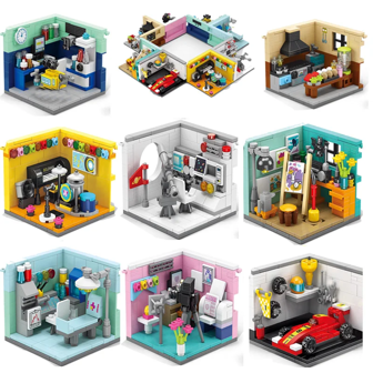 1 PC Mini Street View Dreams House Racer Car Doctor Painter Musician Scientist Pastry Chef Cameraman Astronaut Building Blocks Kit Brick Model Toy Room Decoration Winter Gifts ,Building Blocks Cars ,Scientist Kids ,Kids Decor