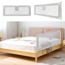 Barrière de lit bébé - Gris - Ajustable - 180 cm de long, 70-100 cm de haut