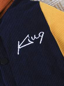 2 件套男婴服装字母刺绣拼接连帽衫夹克和字母刺绣拼接裤子套装，适合户外、秋季穿着舒适 - 彩色 - 查看 6