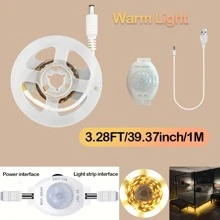 1 Stück 5V LED Lichtband mit Bewegungssensor-Regler - USB-betrieben, Länge wählbar (1m - 5m), 120° Erfassungsbereich, einstellbare Dauer, perfekt für Küche, Schlafzimmer, Treppenhaus, Wohnzimmer, Garderobe - abschneidbar und platzsparend