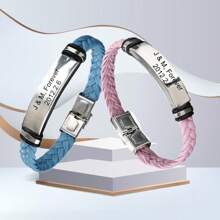 2 piezas Pulseras trenzadas personalizadas con nombres de pareja para hombres y mujeres, set de pulseras personalizadas grabadas para parejas, regalos de joyería para aniversarios, San Valentín, mejores amigos, fechas, números, iniciales, coordenadas, símbolos, hebreo