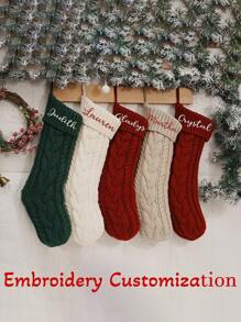 1pc Personalized Embroidered Christmas Stocking, Knitted Family Socks, Christmas Decorative Socks, Essential For Christmas, Personalized Christmas Stockings With Embroidered Names, Personalized Family Christmas Ornaments For Fireplace Decor, Suitable As Christmas Gifts For Family And Friends - Multicolor - View 3