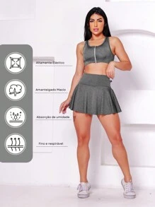Short Skirt Ruffle High Waist In Suplex Comfort And At The Gym With Wolfox - Xám - Xem 4