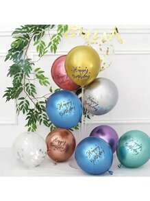 10 piezas de globos metálicos de 12 pulgadas con el mensaje "Feliz Cumpleaños", de material de látex, inflables con helio, decoración para fiesta - Multicolor - Ver 5
