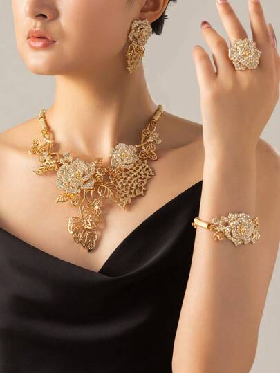 5 قطع طقم مجوهرات كريستالية، مجوهرات لامعة للارتداء في الحفلات وأوقات اليوم اليوميةرمضان