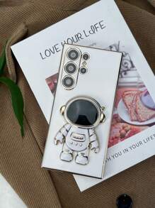 宇航员支架手机壳，可折叠电镀软壳防震保护套，适用于 17 16 15 14 13 12 11 XS XR X 7 8 Plus Pro Max Galaxy S25U S24 S23 A55 A54 A35 A25 A15 A16 A17 A06 A07、Redmi 9 10 12 13 14C T A Redmi Note 9 10 11 12 13 14、Redmi A5 电镀保护套 - 白色 - 查看 2