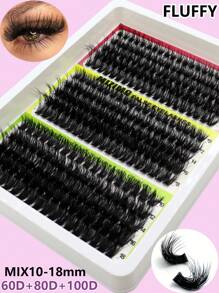 15 Rows 290pcs CC/D/DD Black Cluster Lashes, 60D+80D+100D Fluffy Style, Hot Melt, Faux Mink Eyelashes 0.07, Mixed Length 10-18mm Extra Long & Dense Segmented False Eyelashes