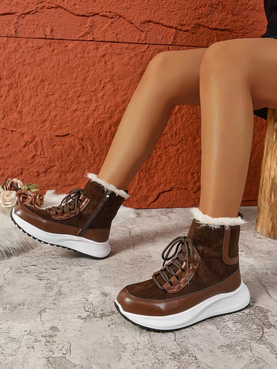 Giày bốt mùa đông, bốt đi tuyết ngoài trời, bốt cổ ngắn mới, chống thấm nước, lót giữ nhiệt, chống trượt, dày dặn, ấm áp cho mùa đông. - màu nâu - Xem 1
