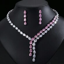 Set de 3 piezas de joyería de estilo europeo y estadounidense con collar y aretes de cobre con circonita, adecuado para vestido de boda, fiesta de noche y uso festivo