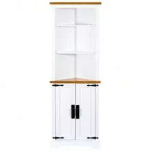 Gabinete de esquina, aparador, gabinete bar, gabinete de baño de esquina con 2 puertas y 3 estantes, gabinete de almacenamiento de esquina independiente para baño, sala de estar, dormitorio o cocina, Color: Blanco+Marrón - Blanco - Ver 6