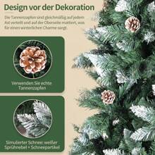 Artificial Christmas Tree With Snow Effect, Nordmann Fir Premium, Artificial Christmas Tree With Handmade Wooden Stand, Snow & Pine Cones & Tips