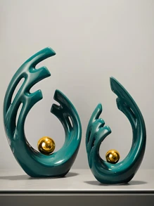 Elementos de decoración del hogar blancos con plata, decoración moderna de mediados de siglo para mesas, estatuas y esculturas de formas cerámicas de arte abstracto como centros de mesa decorativos, decoración de repisas con resina, perfectos para regalos del Día de la Madre y decoración de bodas (plata)