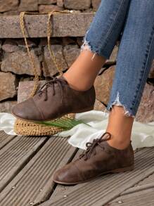Giày bệt buộc dây mùa thu cho nữ, giày lười mũi tròn nhẹ, mềm mại, thoải mái, phù hợp để mang hàng ngày - màu nâu - Xem 3