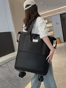 Detachable 360° Rotating Wheeled Travel Bag, Expandable & Foldable, Waterproof Compartments, Convenient Storage, Lightweight For Carry-On & Check-In, Unisex Gift For Fitness, Travel, Shopping - Black - View 7