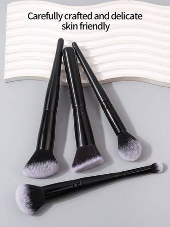 Set de 4 piezas de pinceles de maquillaje de fibra suave premium - Pincel para polvo, Pincel para contorno, Pincel en ángulo, Pincel de doble extremo, Herramientas de maquillaje, Set de pinceles, Kit de pinceles de maquillaje, Set de maquillaje completo, Set de pinceles de maquillaje, Kit de maquillaje completo, Kit de pinceles, Set de pinceles de maquillaje, Set de regalo de maquillaje, Set