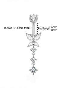 FOREVER QUEEN 1 件装 S925 纯银肚脐环，圆形锆石肚脐钉，白色穿刺抗过敏肚脐扣，女士礼物，肚脐穿刺环