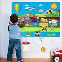 1 套交通工具毛毡故事板套装，学龄前交通主题故事讲述汽车火车卡车飞机船早期学习互动游戏套装壁挂礼物适合幼儿（某些配件有所不同） - 款式 - 查看 5