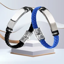 2 piezas Pulseras trenzadas personalizadas con nombres de pareja para hombres y mujeres, set de pulseras personalizadas grabadas para parejas, regalos de joyería para aniversarios, San Valentín, mejores amigos, fechas, números, iniciales, coordenadas, símbolos, hebreo