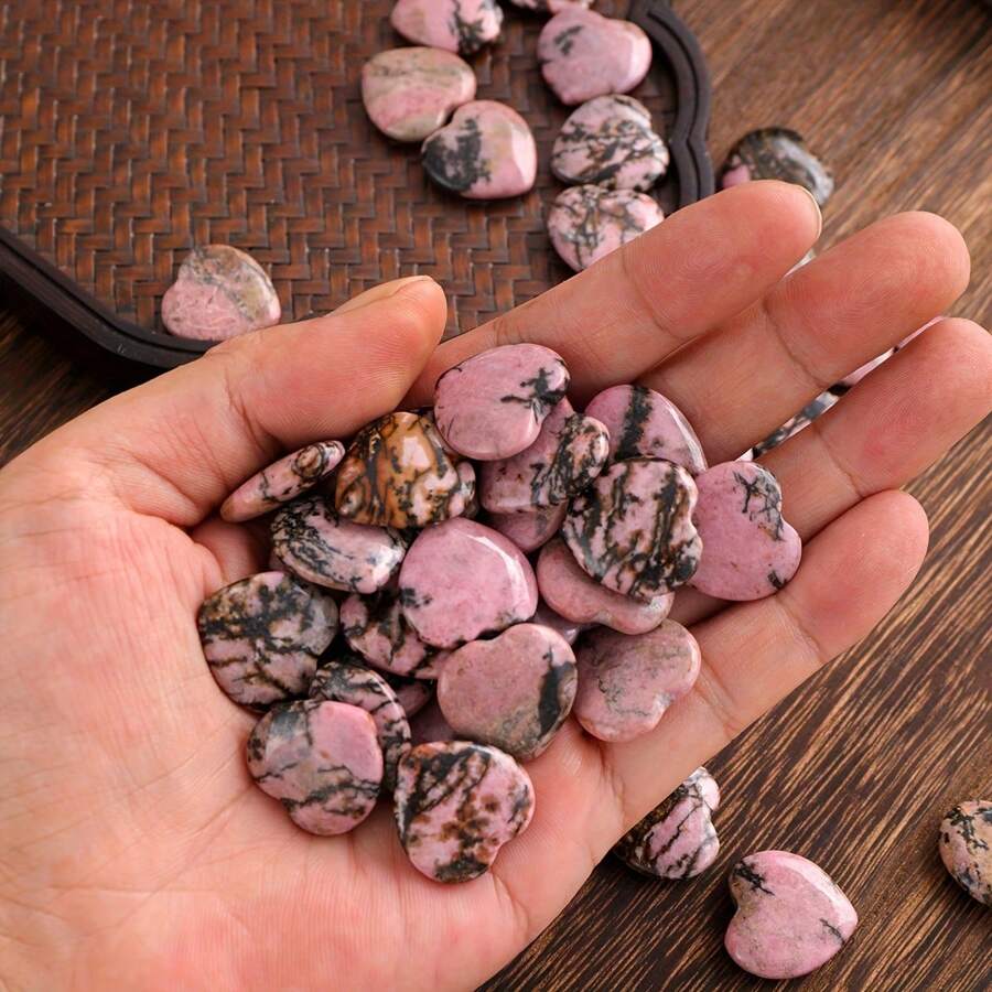 5/7/15/30 颗心形玫瑰石英水晶 - 抛光棕榈宝石，适合 DIY 珠宝、完美的情人节和母亲节礼物
