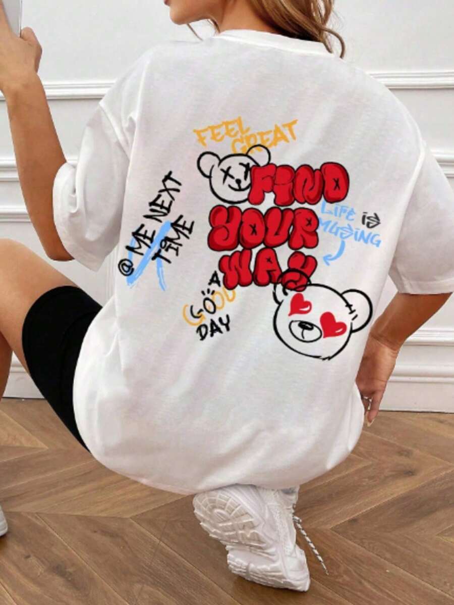 Women's T-Shirt Drop Shoulder Streetwear T-Shirt Shirt Style - 白色 - 查看 1