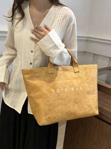 Phiên bản Hàn Quốc của xu hướng thời trang đơn giản của túi tote in chữ dung tích lớn, túi xách phổ biến được thiết kế bởi nhóm thiểu số vào mùa thu và mùa đông, túi đi làm hàng ngày không khí cổ điển giản dị - Màu Khaki - Xem 4
