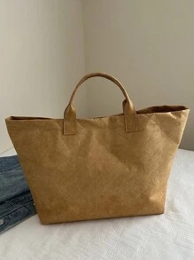 Phiên bản Hàn Quốc của xu hướng thời trang đơn giản của túi tote in chữ dung tích lớn, túi xách phổ biến được thiết kế bởi nhóm thiểu số vào mùa thu và mùa đông, túi đi làm hàng ngày không khí cổ điển giản dị - Màu Khaki - Xem 8