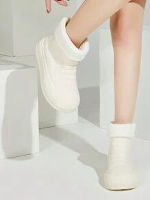 Women's Snow Boots, Waterproof & Warm Winter Boots, Soft Plush Ladies Boots, Fashionable New Cozy Winter Boots For Outdoor Rainy Days, Casual Cute Young Women's White Boots, Flat Round Toe Easy To Clean Anti-Mud & Water Ladies Rain Shoes, Women's Winter Boots, Women's Rain Boots, Outdoor Waterproof Work Shoes, Warm & Waterproof Ladies Short Boots, White Winter Boots - White - View 6