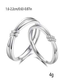 Bộ 2 chiếc nhẫn xoắn bằng đồng và bạc thời trang tối giản đính đá Zirconia, Phụ kiện trang sức cho cặp đôi/hàng ngày/tiệc tùng - Bạc - Xem 7
