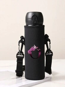 1 件定制姓名文字绝缘氯丁橡胶水瓶架，配有可调节肩带和杯套 - 适合 12 盎司至 40 盎司不锈钢、玻璃和塑料瓶 - K - 黑色 - 查看 3