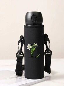 1 件定制姓名文字绝缘氯丁橡胶水瓶架，配有可调节肩带和杯套 - 适合 12 盎司至 40 盎司不锈钢、玻璃和塑料瓶 - K - 黑色 - 查看 4