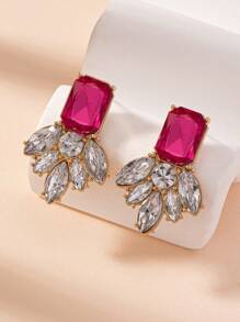 1 Par de elegantes aretes personalizados con diseño geométrico de flor y gema fucsia, ideales como regalo para mujeres, San Valentín, mamá, madre, Día de la Madre