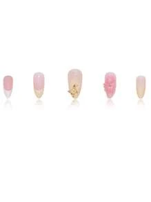 A Box Of 24 Medium Almond Nails, Light Yellow French Tips With 3D Pink Floral And Butterfly Accents, Showcasing A Fresh And Sweet Style, Press-On Nail Set With Nail File And Jelly Glue, Perfect For All Women, Ideal For Daily, Holiday, And Party Occasions, Adding A Touch Of Playful Elegance To Your Fingertips.