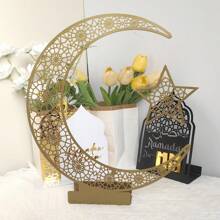 1pc Metal Hollow Out Moon And Star Ornament, Stainless Steel Moon And Star Combination Decoration Piece, Home Decor For Desk, Holiday Room Decoration Gifts Birthday Graduation E-I-D - Multicolor - View 10
