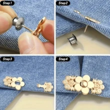4 Stücke einstellbare Blumen Jeans Gürtelschnallen, sofort einsetzbare Metallhosen Verschlüsse, abnehmbare nahtlose Jeans Clips, Gold/Silber