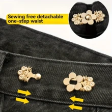 4 Stücke einstellbare Blumen Jeans Gürtelschnallen, sofort einsetzbare Metallhosen Verschlüsse, abnehmbare nahtlose Jeans Clips, Gold/Silber