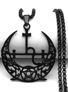 Wicca Triple Moon Crescent Pentagram Pedant Necklace For Women Men Stainless Steel Gold Color Satan Lilith Demon Seal