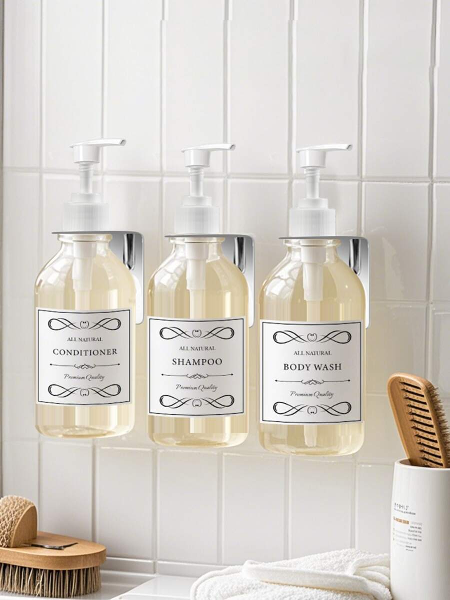 WCIC 500ML glänzend transparente (Kunststoff weiße Pumpkopf) Flasche Lotion Spender Flasche, moderner Shampoo- und Conditioner-Spender - Seifenspender für die Dusche, wandmontiert, Edelstahl-Halterung, 500ml stilvoller Shampoo-Spender, Duschspender mit Etiketten für Geschirrspülmittel / Handseife / Lotion / Shampoo / Conditioner / Duschgel, für Badezimmer, Küchenspüle, Schönheitssalon, Hotelzimmer Badezimmer Herbstdekoration Einschulung